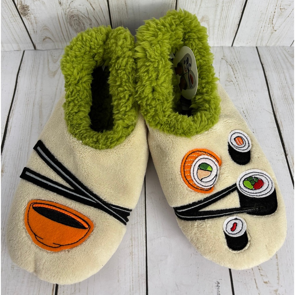 NEW Snoozies Sushi Slippers Socks Womens Medium 7-8 Sand Fleece‎ Sherpa Lined